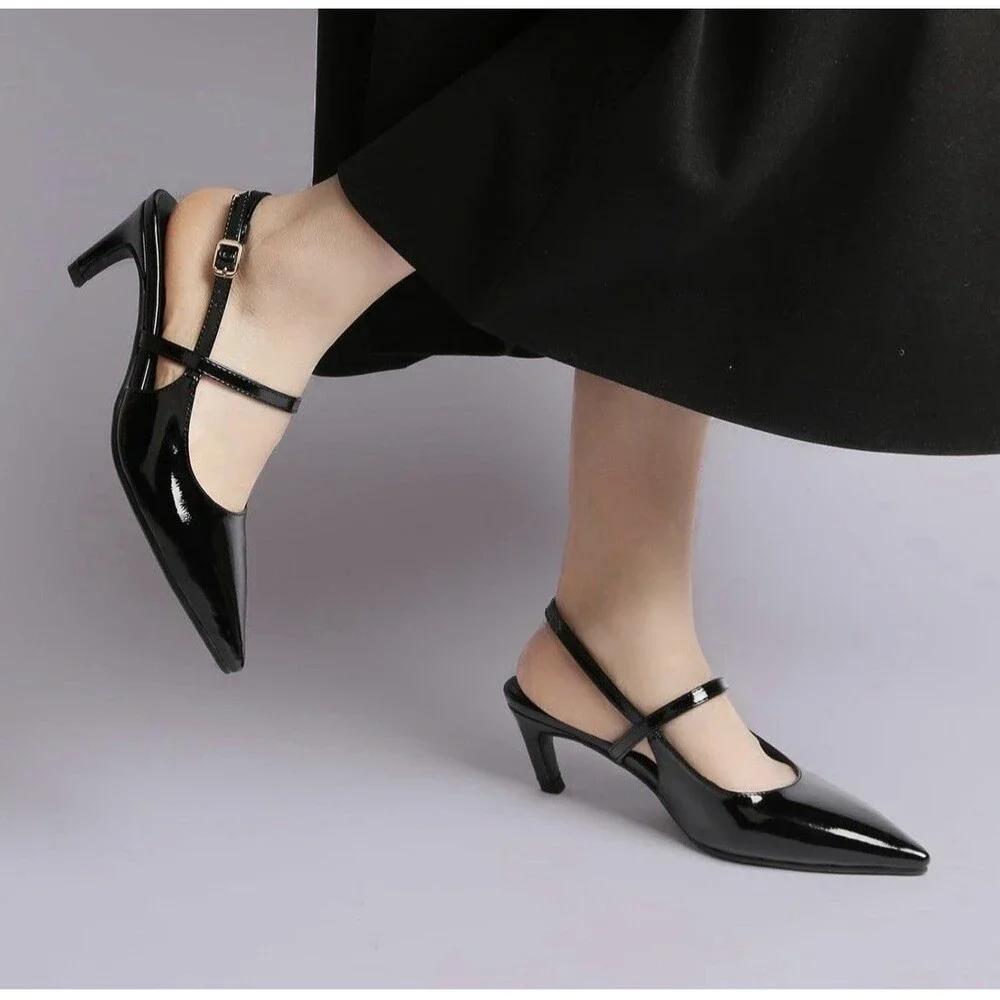 MEOTINA Slingback Heels Women Kitten Heel Closed Pointed Toe Dressy Sandals-8.5